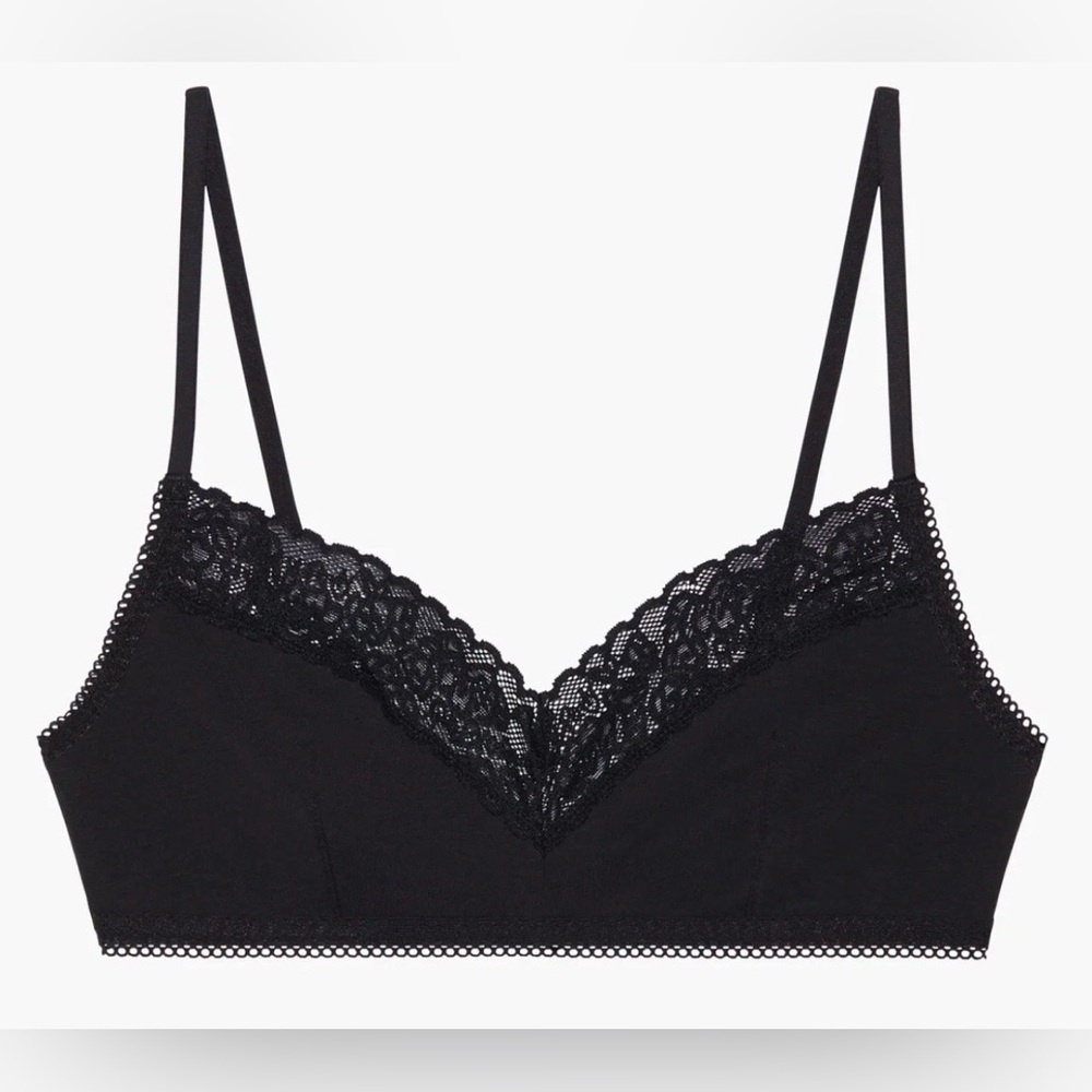 NWT Savage X Fenty Cotton Essentials Lace-Trim Bralette Black Size Large Bra